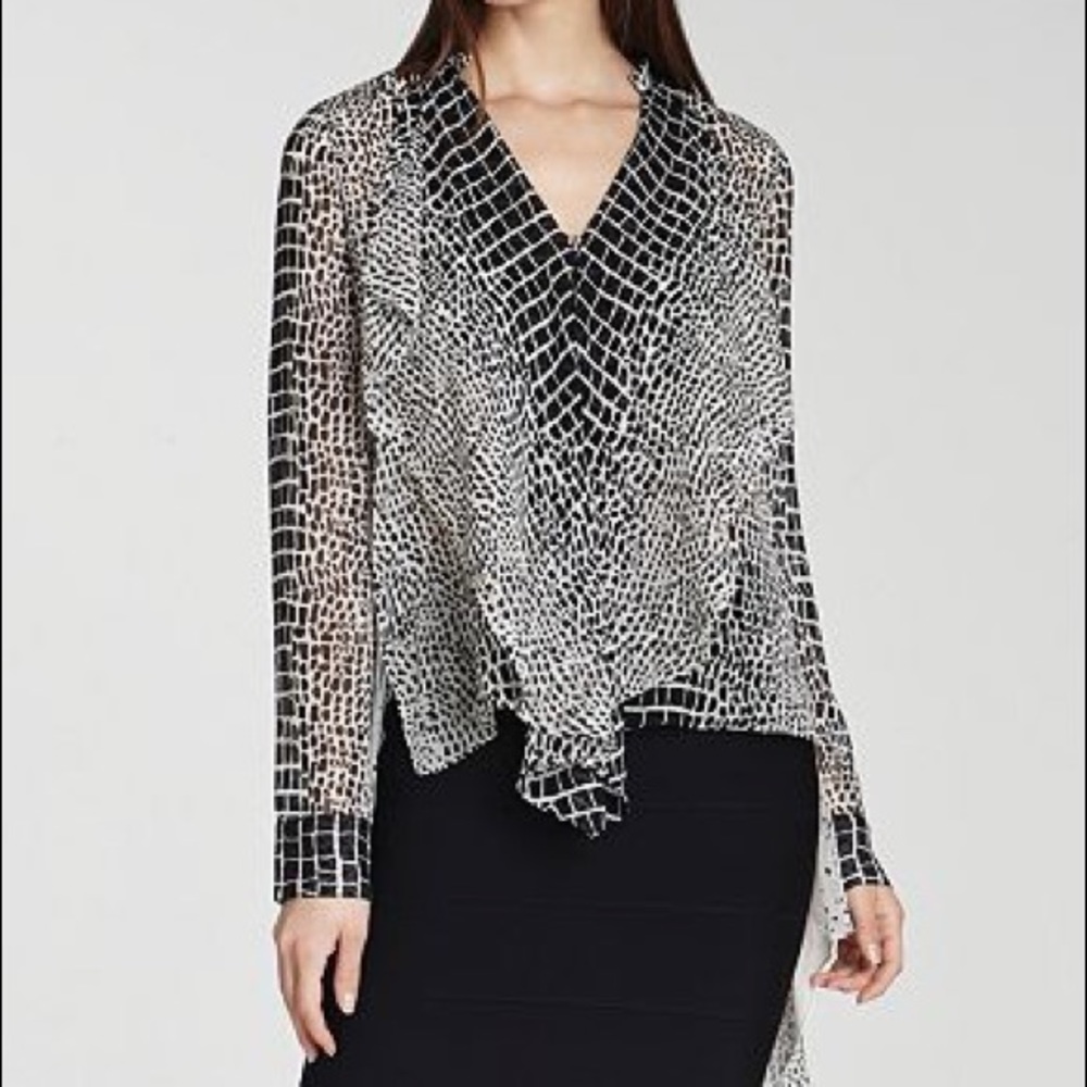 BCBGMAXAZRIA Black Silk Joel Ruffle Button-down